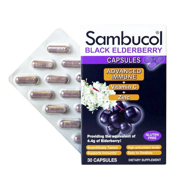 Sambucol Black Elderberry Advanced Immune Vitamin C & Zinc Capsules 30ct