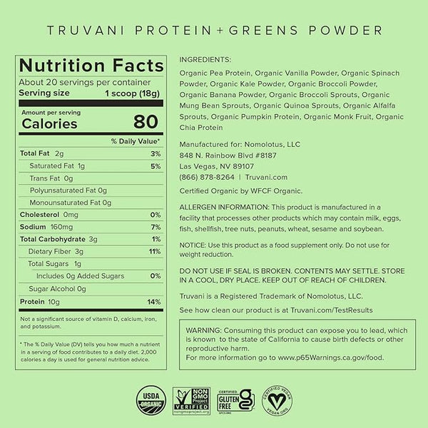 Truvani Protein Greens 12.59Oz