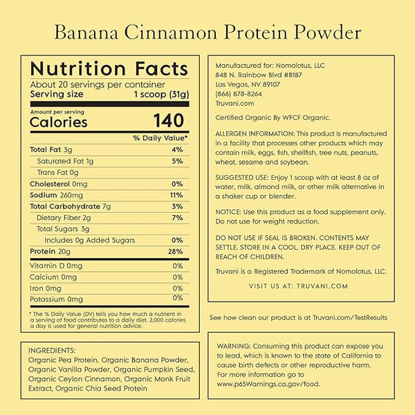 Truvani Plant Based Protein Banana Cinnamon 22.19Oz