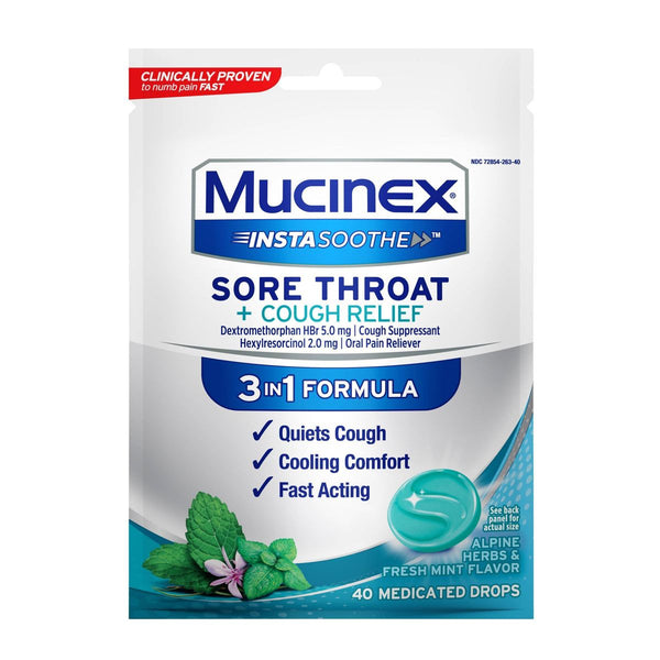 Mucinex Sore Throat Cough Relief Mint Drops 20ct