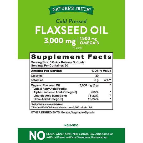 Nature's Truth Organic Cold Pressed Flaxseed Oil 1000mg 90 Softgels