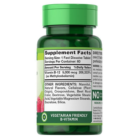 Nature's Truth Sublingual Methylcobalamin B-12 5000mcg Berry 60 Tablets