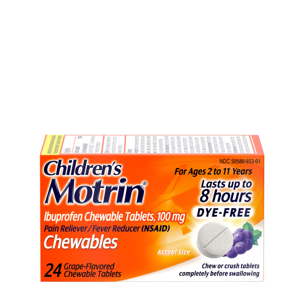 Children's Motrin Dye-Free Ibuprofen Chewable Tablets, Grape, 24 ct