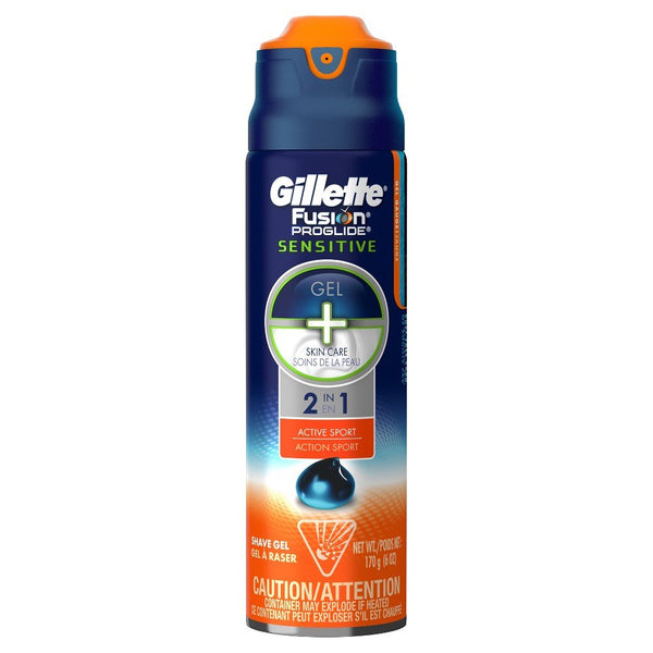 Gillette Fusion ProGlide Sensitive 2 in 1 Shave Gel, Active Sport, 6 Oz