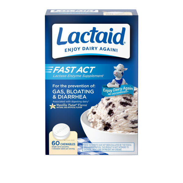 Lactaid Fast Act Lactose Relief Chewables, Vanilla, 60 Packs of 1-ct.
