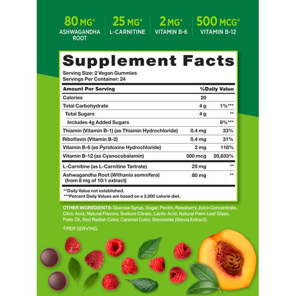 Nature's Truth B-Energized + B Vitamins L-Carnitine Ashwagandha 48 Gummies