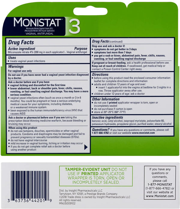 Monistat 3 Cream 3-Day Treatment with 3 Prefilled Applicators