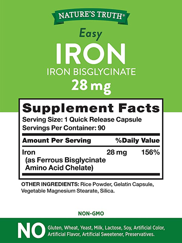 Nature's Truth Easy Iron 28mg 90 Capsules