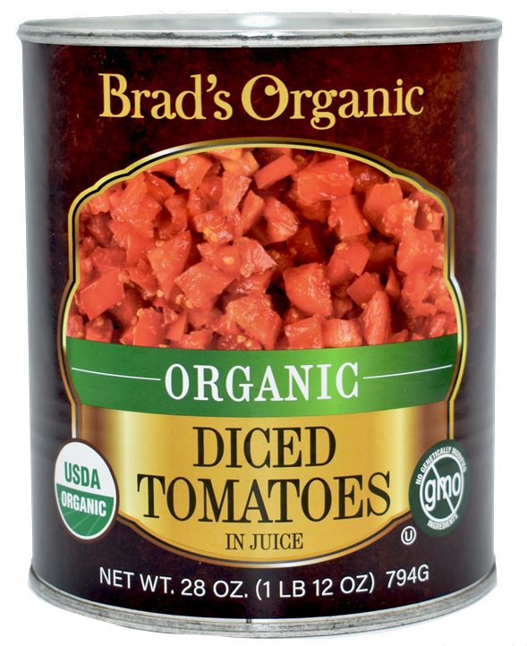 Tomates orgánicos en cubitos de Brad en jugo 28 oz