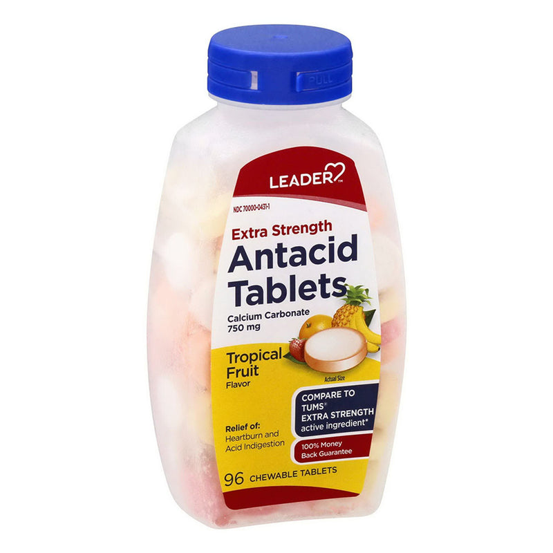 Leader Antacid Assorted Tropical Fruit Chewable Tablets 750mg 96ct