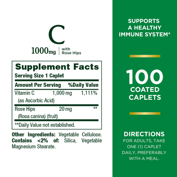 Nature's Bounty Vitamin W/Rose Hips 1000mg Caplets 100ct