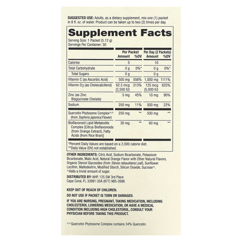 Dr. Mercola Vitamin C-Pak With Quercetin, Zinc & Vitamin D Natural Orange Flavor 30 Packets