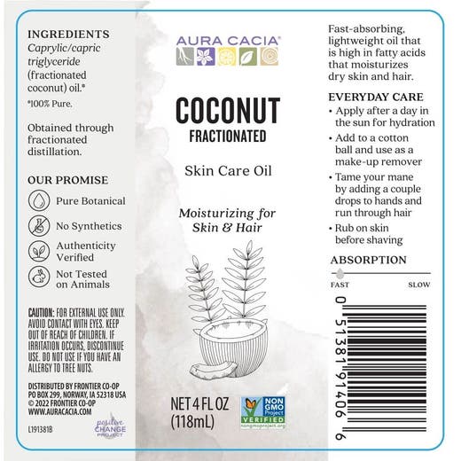 Aura cacia aceite de coco fraccionado 4 oz