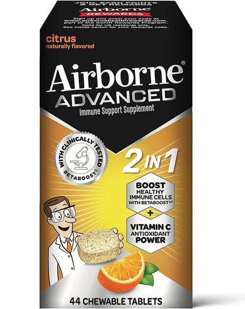 Airborne Advanced Vitamin C Citrus Chewable Tablets Immune Supplement, 44 CT