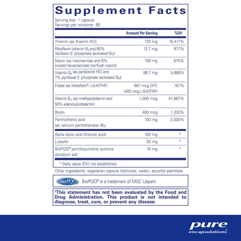 Encapsulaciones puras ultra b-complejo con cápsulas PQQ 60ct