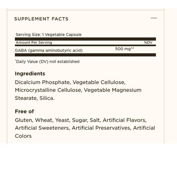 Solgar GABA 500mg Vegetable Capsules 50ct
