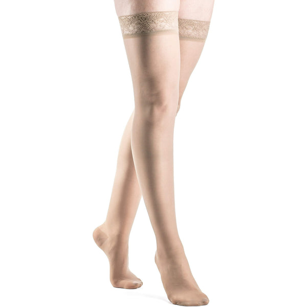Sigvaris Well Being 120 Thigh High 15-20 Closed Toe with Grip Top Natural