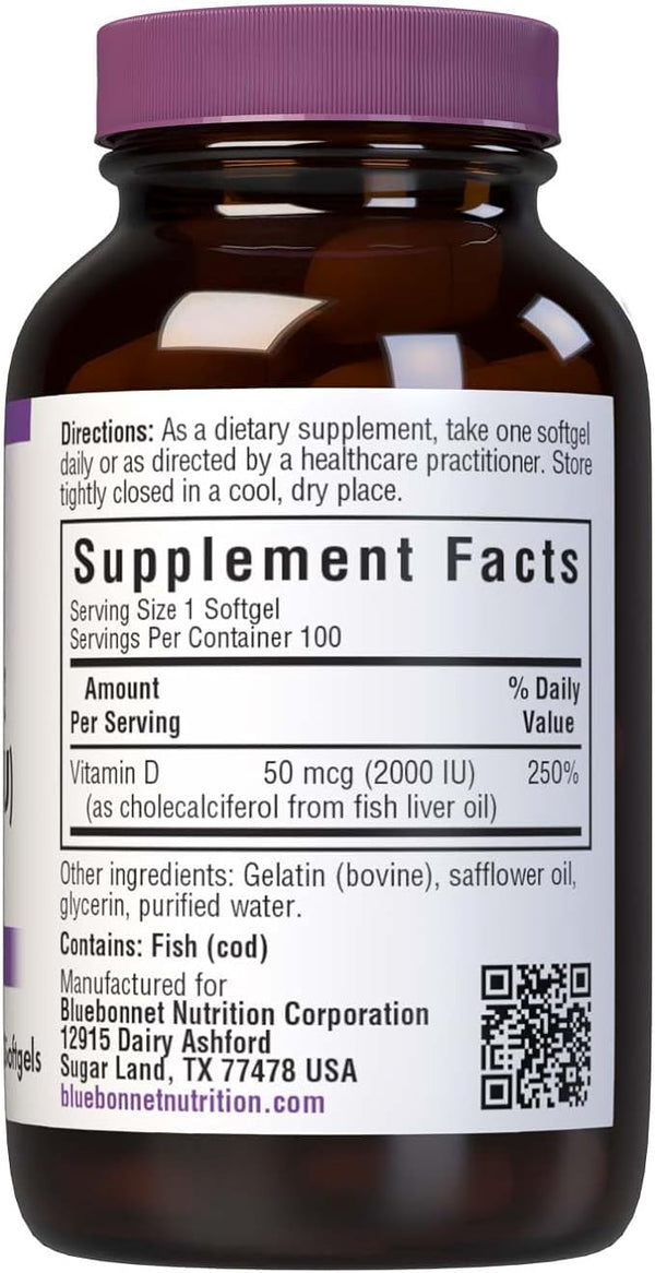 Bluebonnet Vitamin D3 50mcg Softgels 100ct