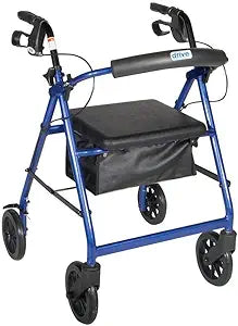 Drive Medical Aluminum Rollator Rolling Walker with Fold Up and Removable Back Support and Padded Seat