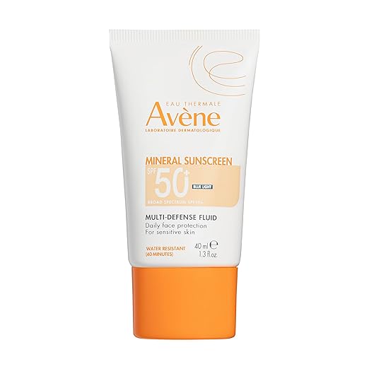 Fluid de múltiples defensa múltiple SPF 50+ de protector solar de Avene Mineral SPF 50+ 1.3oz