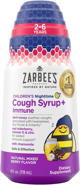 Jarabe para tos nocturno para niños de Zarbee + inmune 4oz