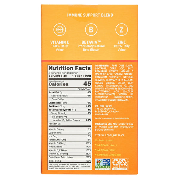 Liquid I.V. Hydration Multiplier Immune Support Drink Tangerine Sticks 6ct