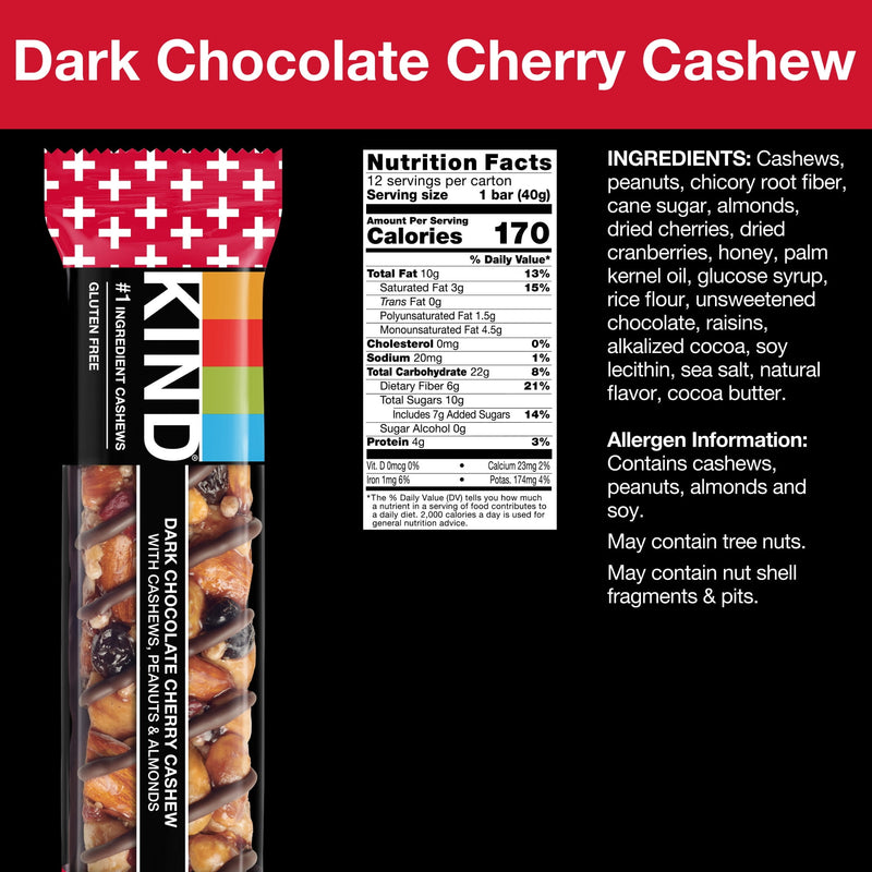 Kind Plus Dark Chocolate Cherry Cashew Bar 1.4oz