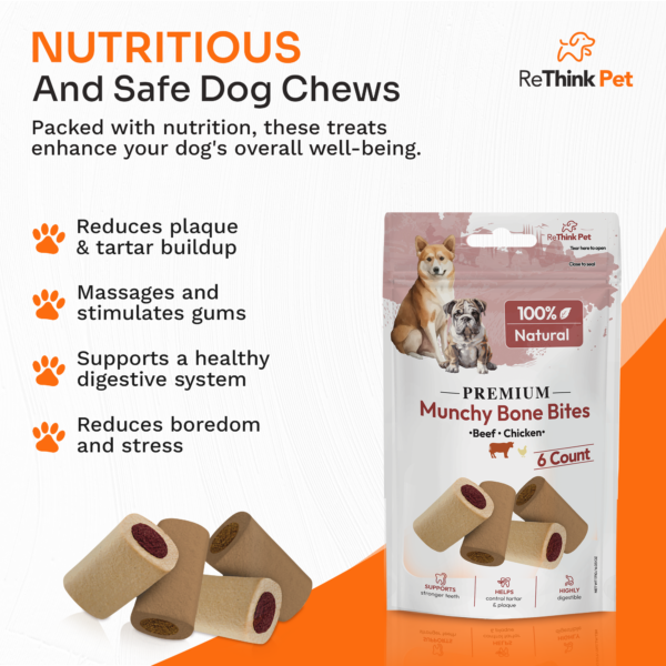 Rethink Pet Munchu Bone Bites Beef Chicken 100% Natural