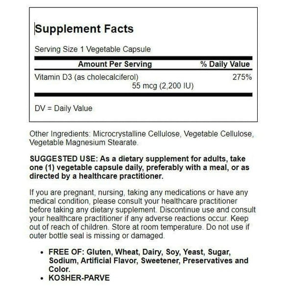 Solgar Vitamin D3 2200IU Vegetable Capsules 100ct