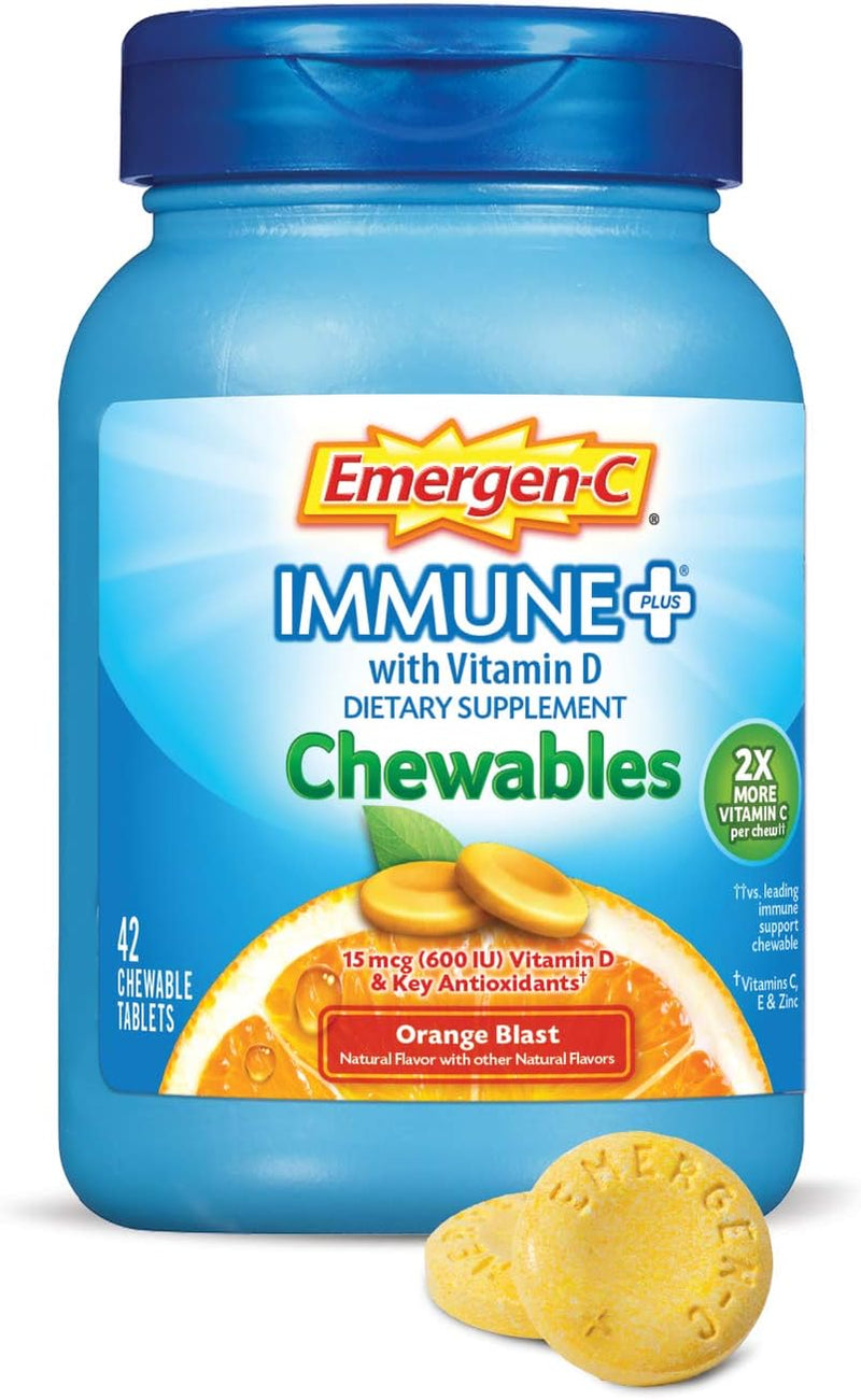 Emergen-C Immune+ Orange Blast Chewables, 1000 mg Vitamin C with Vitamin D, Zinc and Electrolytes