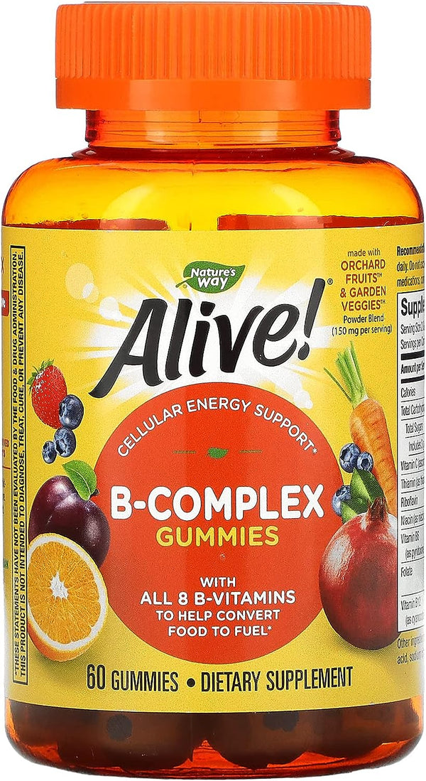 Nature's Way Alive! B-Complex Gummies, Cellular Energy Support*, 8 B-Vitamins, Vegetarian,  60 Gummies