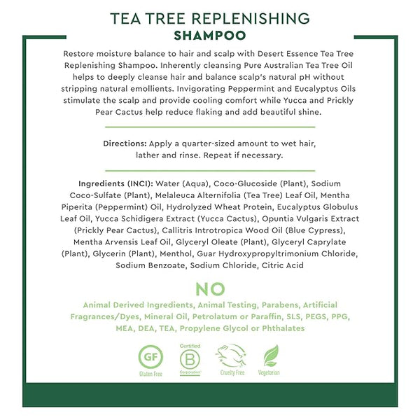 Desert Essence Tea Tree Replenishing Shampoo 12 Oz