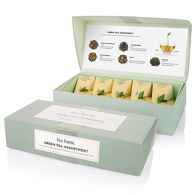 Caja de presentación de surtido de té verde 10 Infusores de té pirámide artesanales