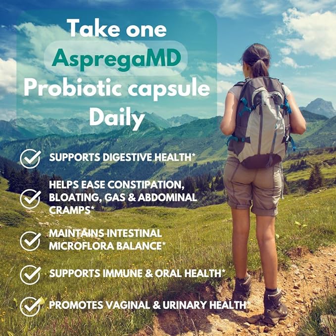 ScimeraMD® Asprega Probiotic + Prebiotic Supplement for Digestive Health and Immune System Support, 35 Billion CFUs