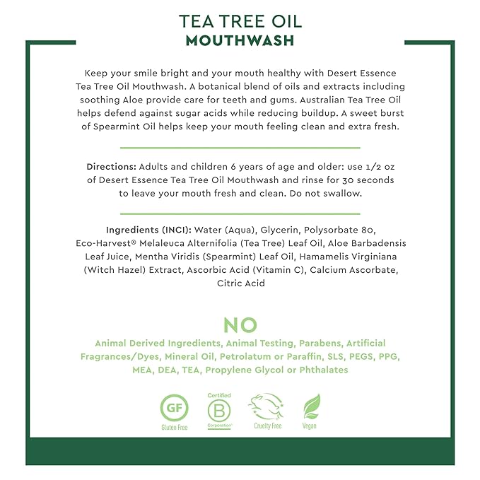 Desert Essence Tea Tree Oil Mouthwash Spearmint 16 Oz