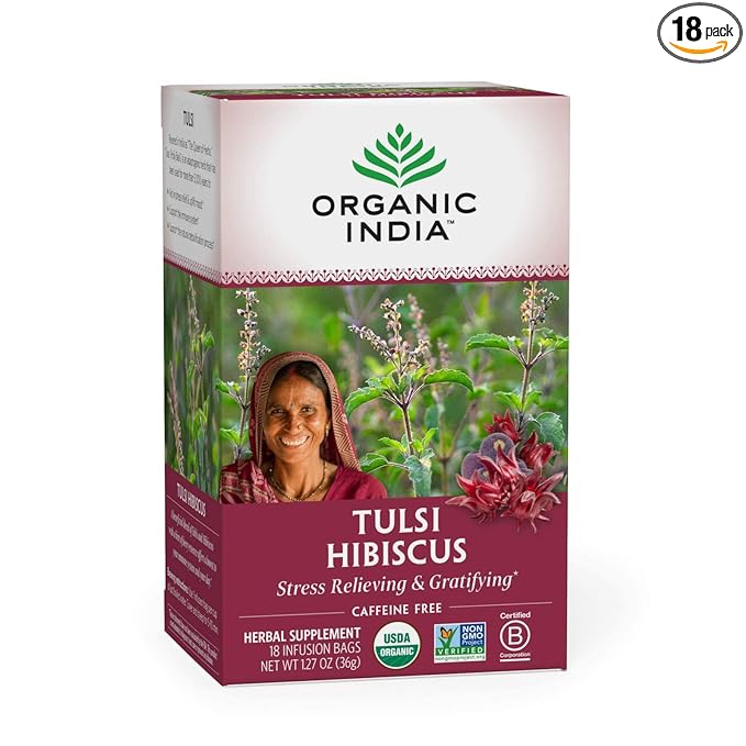 India orgánica Tulsi Bolsas de té de hibisco 18ct