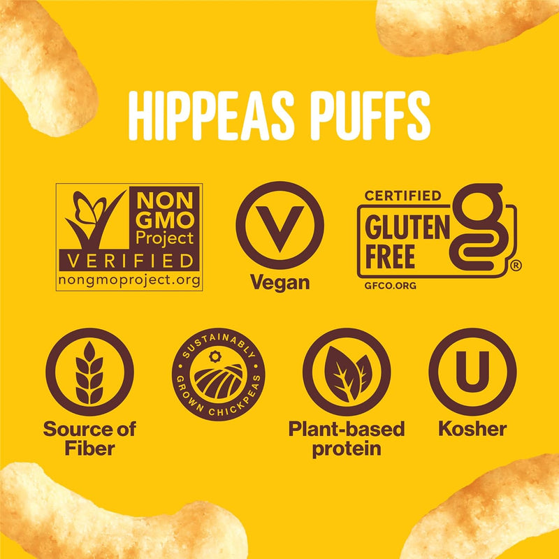 Hippeas Chickpea Puffs, Nacho Vibes, 4 Ounce , 4g Protein, 3g Fiber, Vegan, Gluten-Free, Crunchy, Plant Protein Snacks