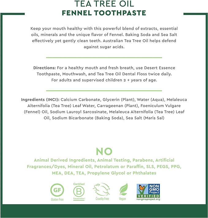 Desert Essence Tea Tree Oil Fennel Toothpaste 6.25 Oz