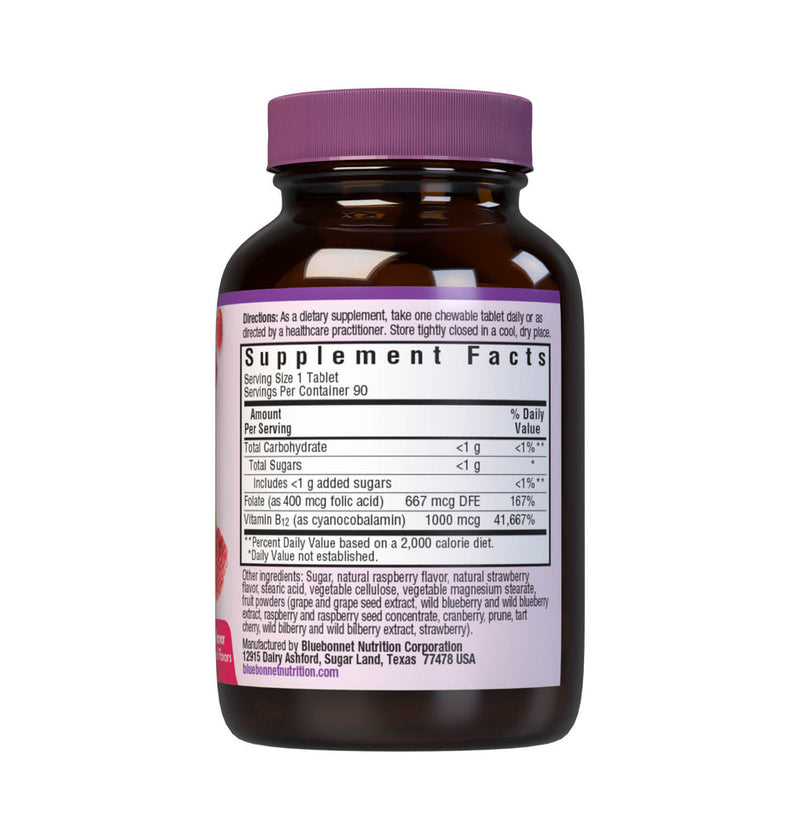 Bluebonnet vitamina B12 y ácido fólico masticables 90ct