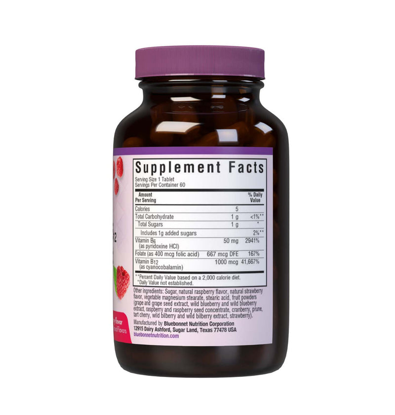 Bluebonnet Earth Sweet Vitamina B6 B12 y ácido fólico Chewables 60ct