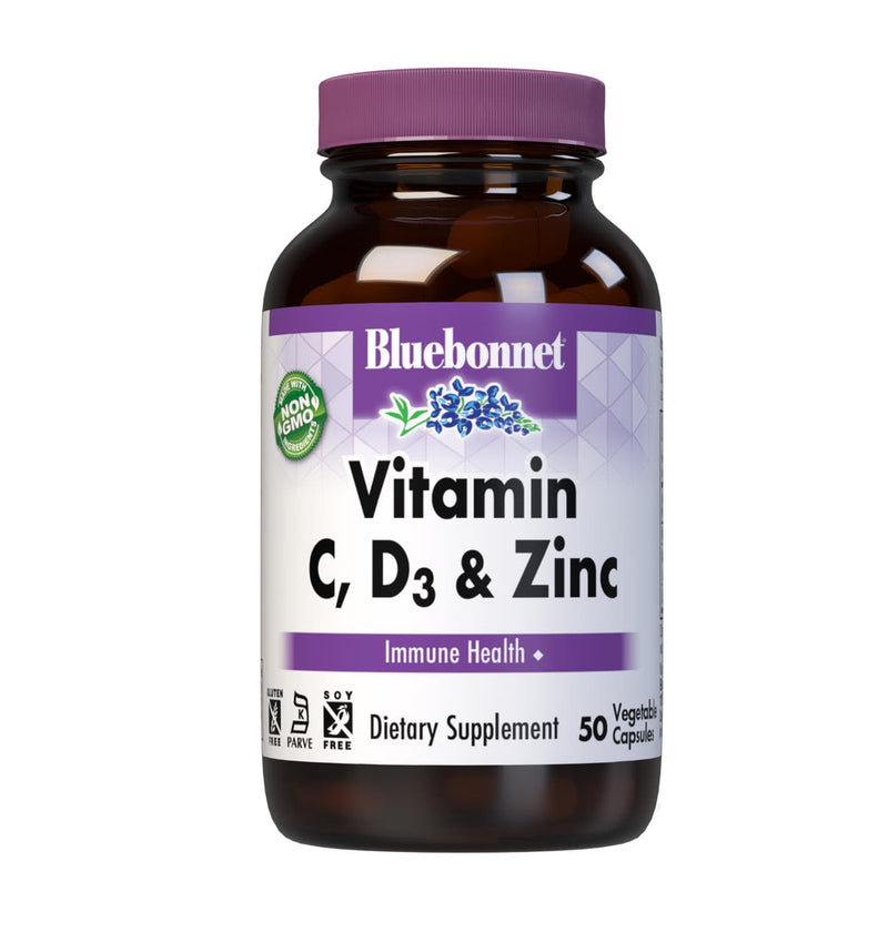 Bluebonnet Vitamina C, D3 y cápsulas de zinc 50ct