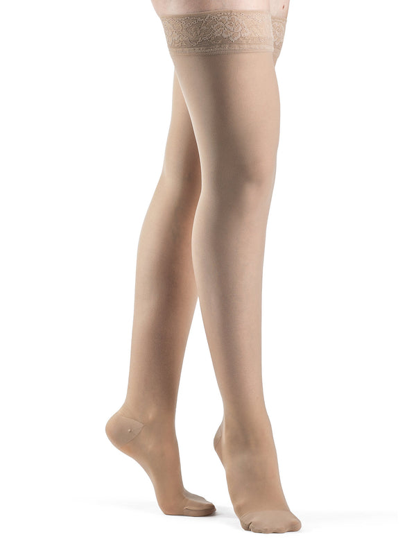 Jobst Activa Sheer Thigh High 8-15 Closed Toe With Lace Silky Beige