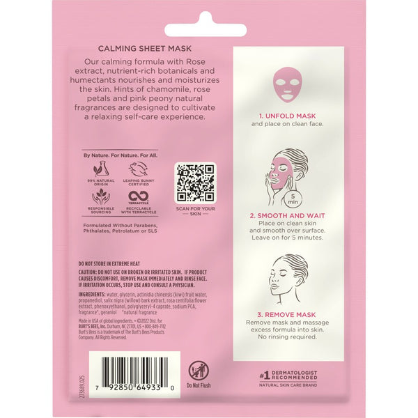 Burt's Bees Calming Sheet Mask con Rose