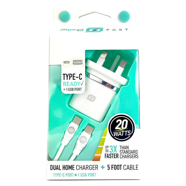 Fifo Dual Home Charger type C to C 5 ft 1 USB-C + 1 Usb Port