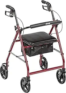 Drive Medical Aluminum Rollator Rolling Walker with Fold Up and Removable Back Support and Padded Seat