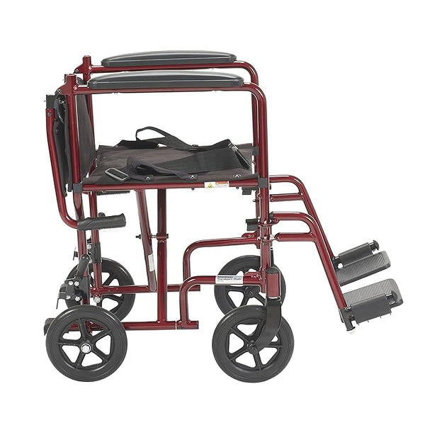 Drive Medical Lightweight Transport Wheelchair With Swing-Away Footrests Red