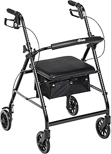 Drive Medical Rollator Rolling Walker with 6" Wheels, Fold Up Removable Back Support and Padded Seat