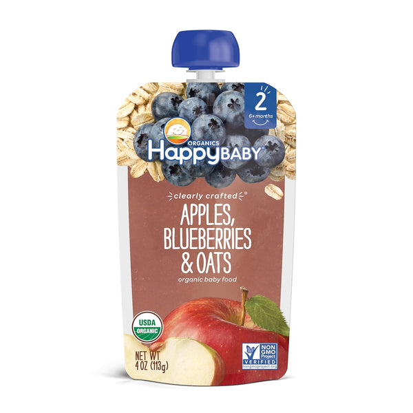 Happy Baby Organic Apples, Blueberries & Oat 4Oz