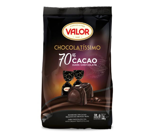 Valor Chocolate 70% pralines de cacao con relleno de trufa cremosa 180G