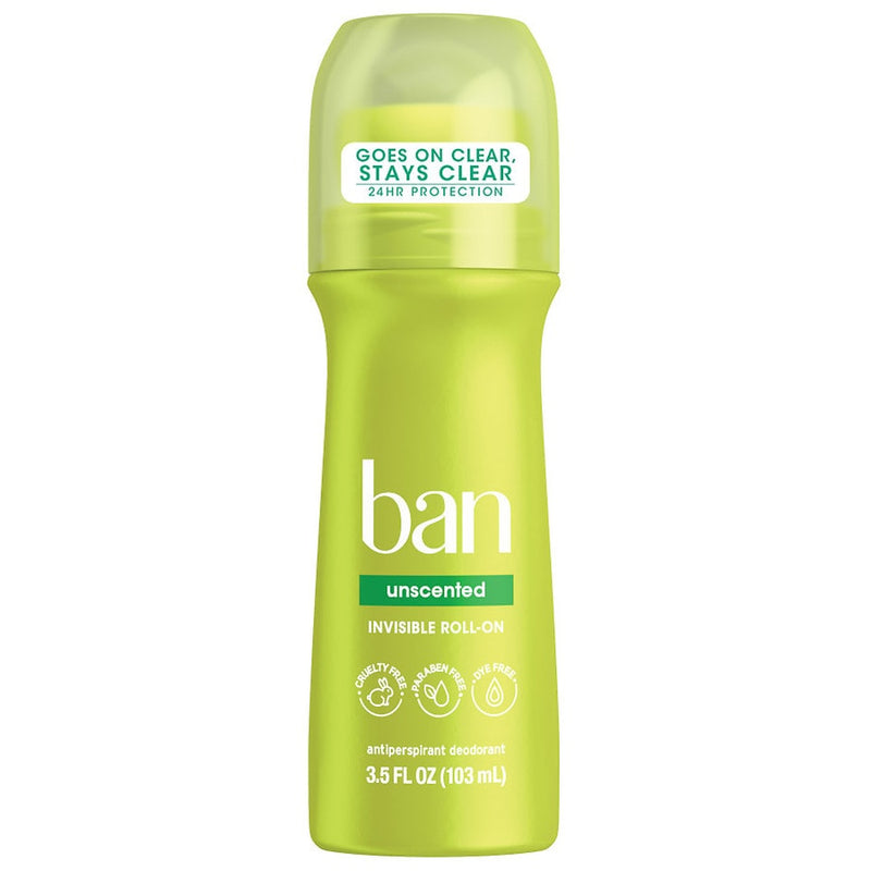 Ban Unscented Original Roll On Deodorant 3.5Oz